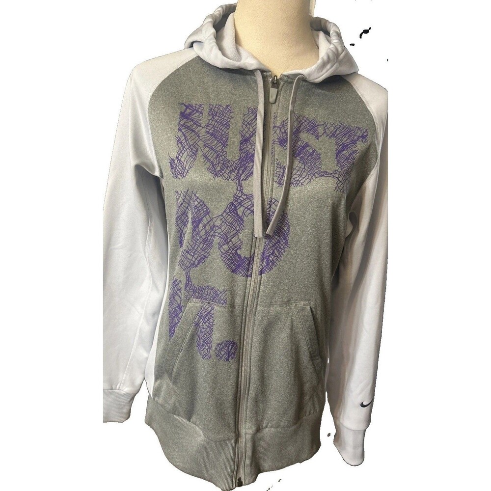 Nike Therma Fit  Womens S Hoodie Full Zip Gray Purple Just Do It Sweatshirt